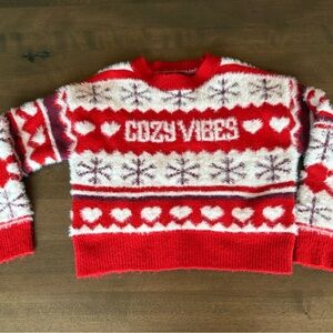 Cozy Vibes Red and White Girls Sweater